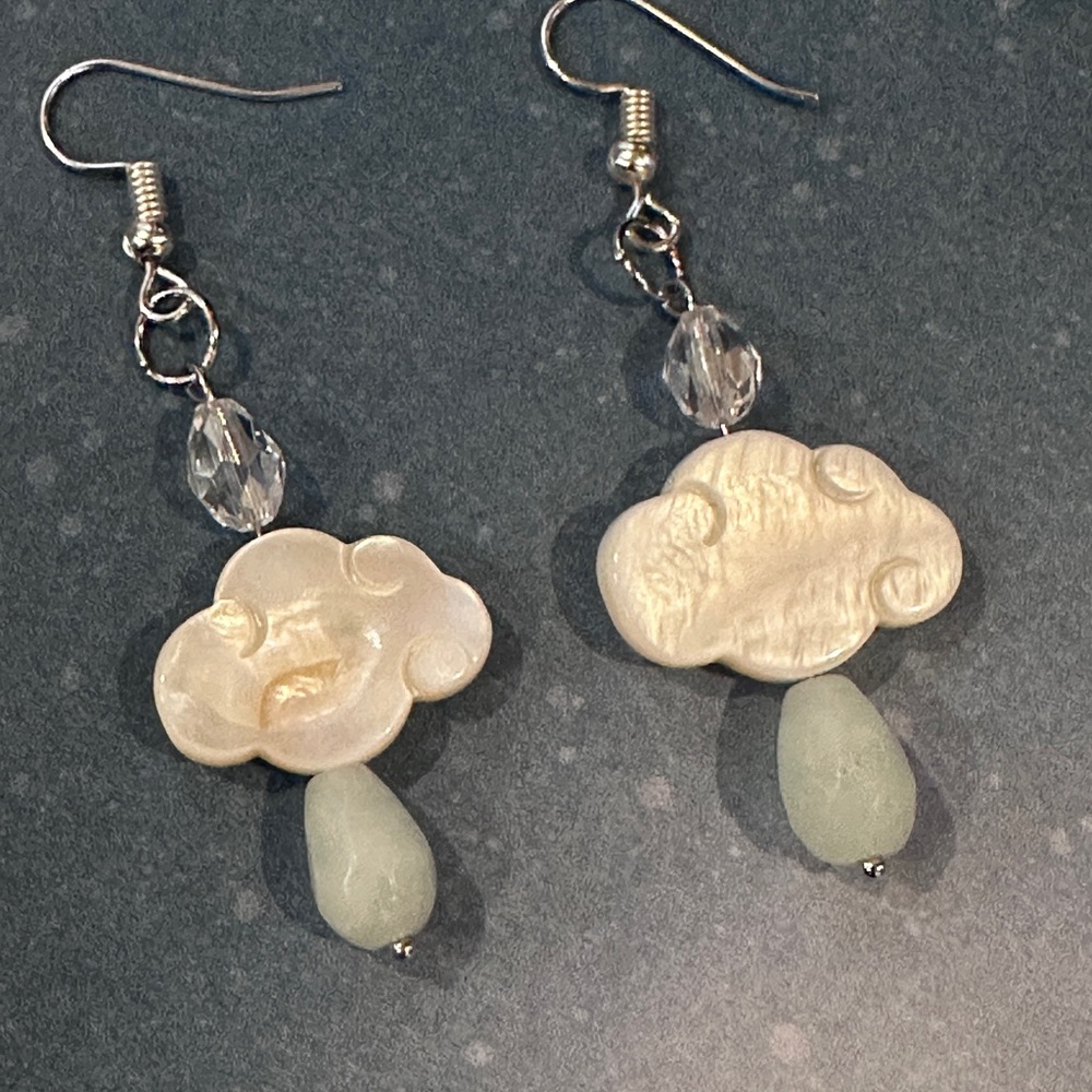 Silver and Cream Cloud Earrings